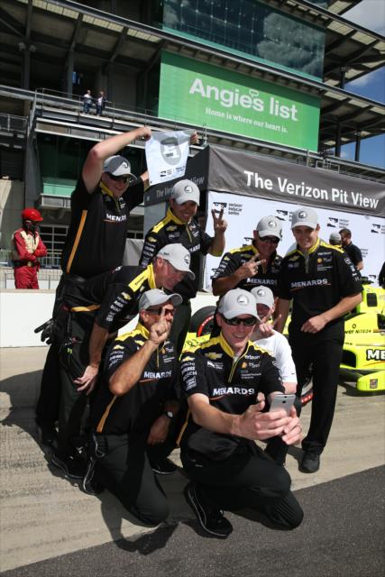 Simon Pagenaud and Team Penske celebrate capturing the Verizon P1 Award for winning the pole position for the Angie's List Grand Prix of Indianapolis -- Photo by: Chris Jones