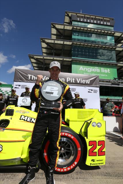 Simon Pagenaud wins the Verizon P1 Award for claiming the pole position for the Angie's List Grand Prix of Indianapolis -- Photo by: Chris Jones