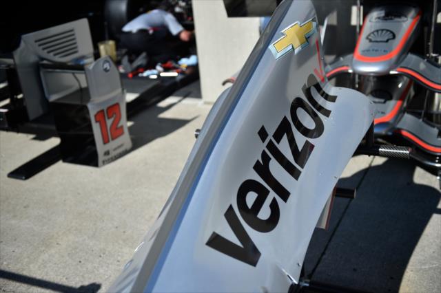 Will Power's engine cover in the garage area at IMS -- Photo by: Eric Anderson