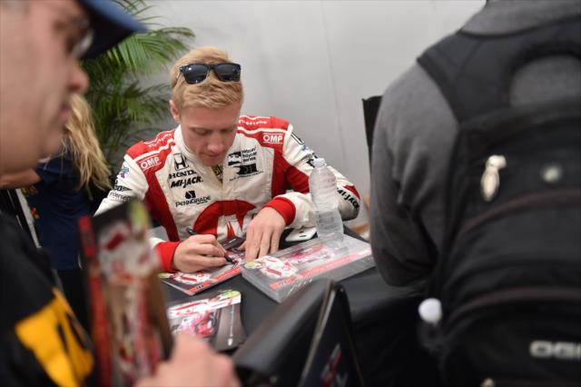 Spencer Pigot during a Verizon IndyCar Series autograph session at the Angie's List Grand Prix of Indianapolis -- Photo by: Eric Anderson