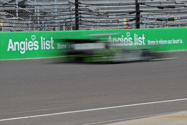 Charlie Kimball streaks down the frontstretch during practice for the Angie's List Grand Prix of Indianapolis -- Photo by: Walter Kuhn