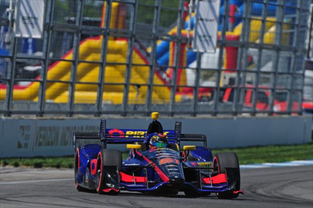 Matthew Brabham sets up for Turn 7 during qualifications for the Angie's List Grand Prix of Indianapolis -- Photo by: Walter Kuhn