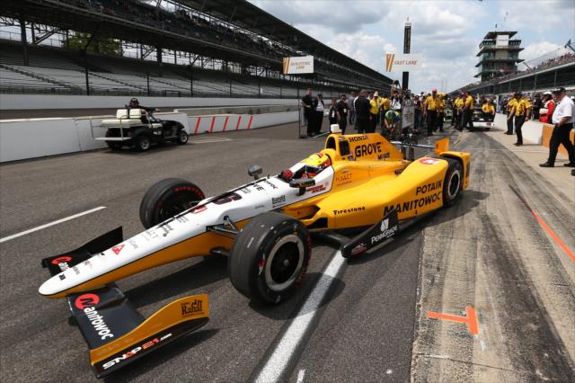 Spencer Pigot on pit lane during qualifications for the 100th Running of the Indy 500 presented by PennGrade Motor Oil -- Photo by: Chris Jones