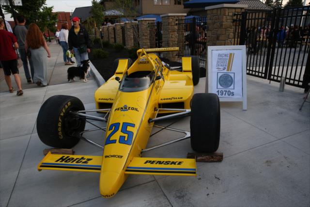 The 1987 winning car of Al Unser sits along Main Street in Speedway, IN -- Photo by: Chris Jones