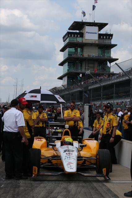 Spencer Pigot in pit lane during qualifications for the 100th Running of the Indy 500 presented by PennGrade Motor Oil -- Photo by: Chris Jones