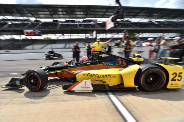 Stefan Wilson peels out of pit lane for his qualification attempt during the Opening Day of Qualifications for the 100th Indianapolis 500 -- Photo by: Chris Owens