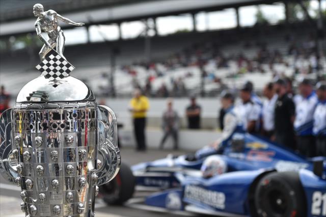 The Borg-Warner trophy along pit lane during qualifications for the 100th Indianapolis 500 -- Photo by: Chris Owens