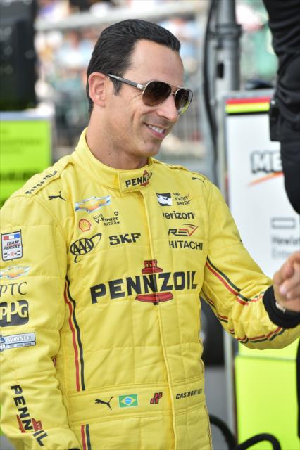 Helio Castroneves along pit lane following his final run during the Opening Day of Qualifications for the 100th Indianapolis 500 -- Photo by: Chris Owens