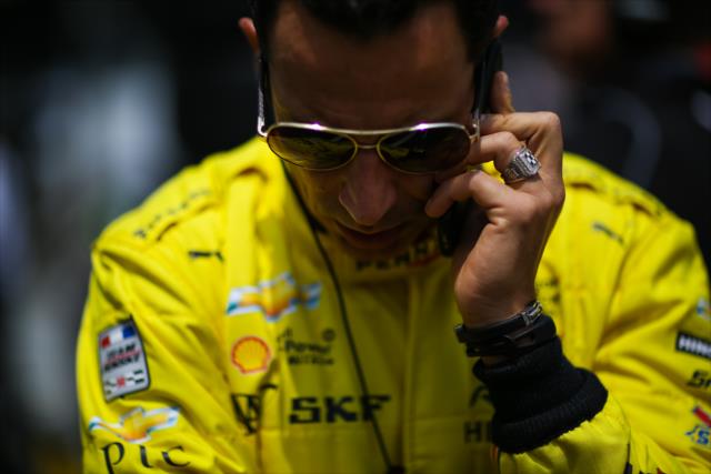 Helio Castroneves in pit lane after qualifying for the 100th Running of the Indy 500 presented by PennGrade Motor Oil -- Photo by: David Yowe