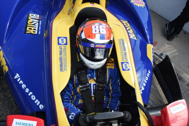 Alexander Rossi sits in his car during qualifications for the 100th Running of the Indy 500 presented by PennGrade Motor Oil -- Photo by: Jim Haines