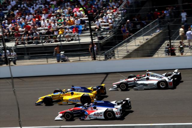 Jack Hawksworth, Marco Andretti and Will Power during the 100th Running of the Indianapolis 500 presented by PennGrade Motor Oil -- Photo by: Bret Kelley