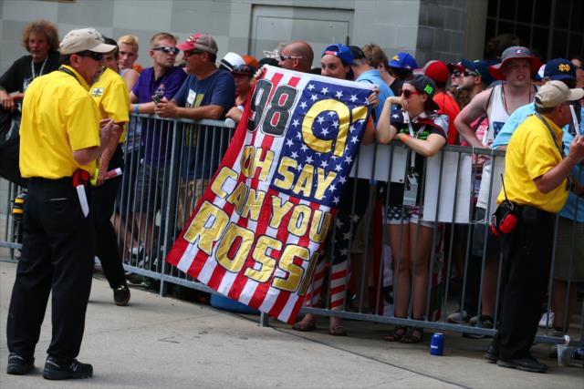 A fan shows support for Alexander Rossi following his win in the 100th Indianapolis 500 -- Photo by: Bret Kelley
