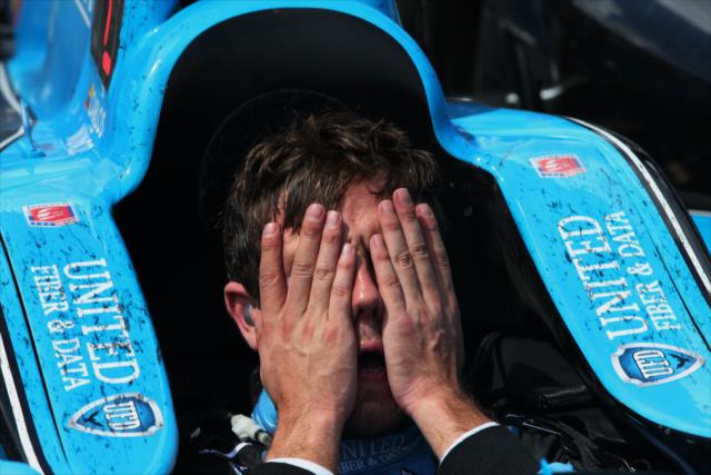 Carlos Munoz exhausted after a hot Indianapolis 500. -- Photo by: Chris Jones