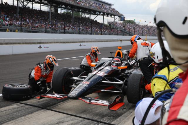 The A.J. Foyt Enterprises team of Alex Tagliani go to work on pit lane during the 100th Indianapolis 500 -- Photo by: Chris Jones