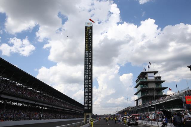 The pylon alit with the final results for the 100th Indianapolis 500 -- Photo by: Chris Jones
