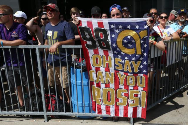 A fan shows support for Alexander Rossi at the 100th Indianapolis 500 -- Photo by: Chris Jones