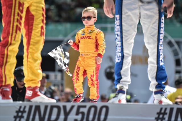 Ryden Hunter-Reay with his father Ryan Hunter-Reay during driver introductions prior to the 100th Running of the Indy 500 presented by PennGrade Motor Oil -- Photo by: Chris Owens