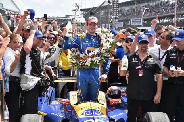 Alexander Rossi after winning the 100th Running of the Indianapolis 500 presented by PennGrade Motor Oil -- Photo by: Chris Owens
