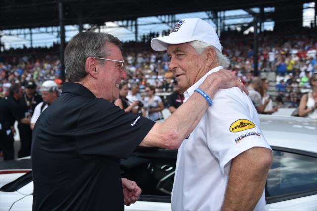 Johnny Rutherford with Roger Penske prior to the 100th Running of the Indy 500 presented by PennGrade Motor Oil -- Photo by: Dana Garrett