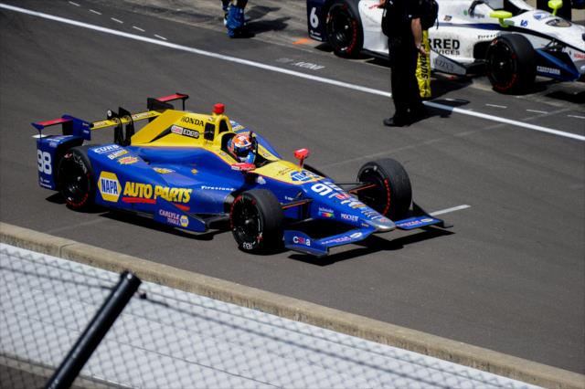 Alexander Rossi rolls down pit lane following his win in the 100th Indianapolis 500 -- Photo by: Doug Mathews