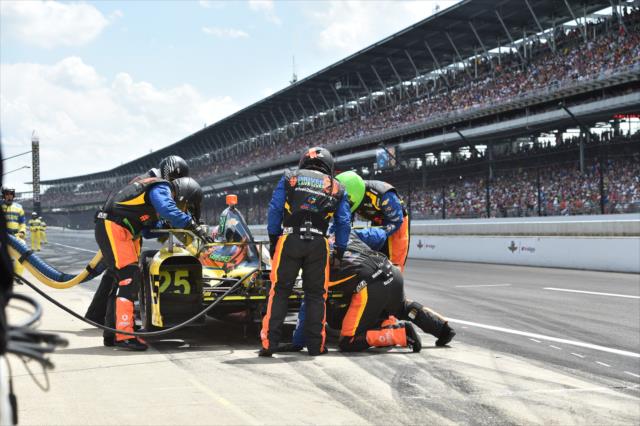 Stefan Wilson comes in for service on pit lane during the 100th Indianapolis 500 -- Photo by: Eric Anderson