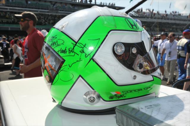 Conor Daly's helmet in pit lane -- Photo by: Eric McCombs