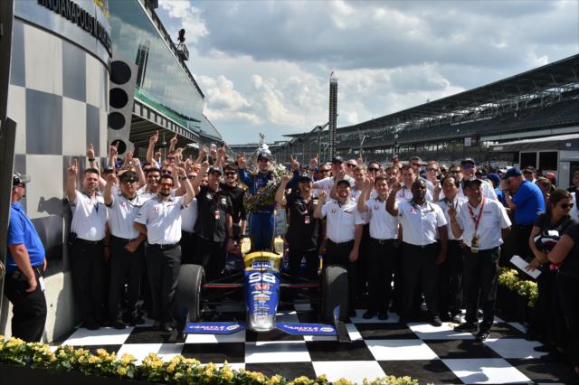 Alexander Rossi after winning the 100th Running of the Indy 500 presented by Coors Light -- Photo by: John Cote