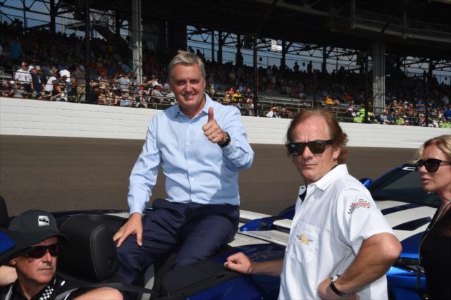 Eddie Cheever and Arie Luyendyk prepare for a parade lap of winners during pre-race festivities for the 100th Indianapolis 500 -- Photo by: Jim Haines