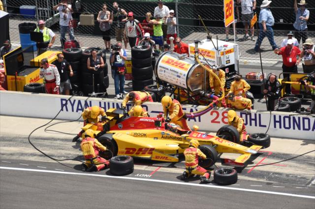 Ryan Hunter-Reay taking a pit stop during the Indianapolis 500. -- Photo by: Jim Haines