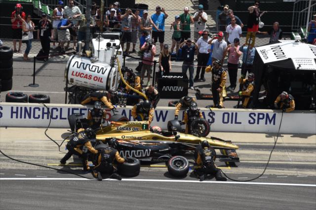 James Hinchcliffe taking a pit stop during the Indianapolis 500. -- Photo by: Jim Haines