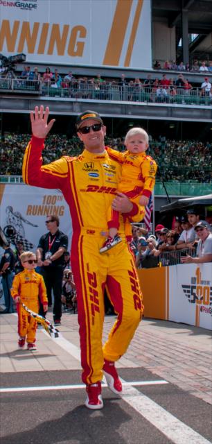 Ryan Hunter-Reay is introduced to the crowd during pre-race festivities the 100th Indianapolis 500 -- Photo by: Mike Finnegan