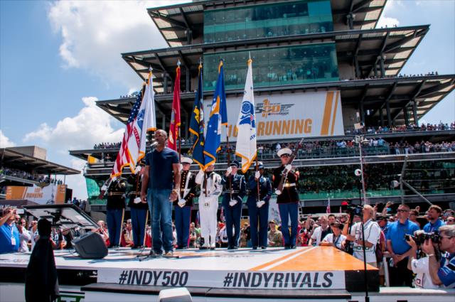 Darius Rucker performs the National Anthem during pre-race festivities for the 100th Indianapolis 500 -- Photo by: Mike Finnegan