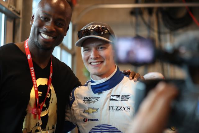 Josef Newgarden in the green room during pre-race festivities for the 100th Indianapolis 500 -- Photo by: Shawn Gritzmacher