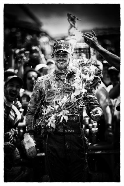 Alexander Rossi in Victory Circle following his win in the 100th Indianapolis 500 -- Photo by: Shawn Gritzmacher