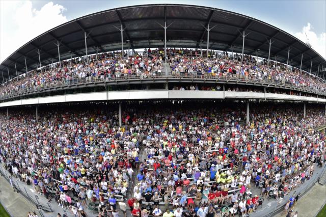 A sell-out crowd packs the stands of the Indianapolis Motor Speedway prior to the start of the 100th Indianapolis 500 -- Photo by: Walter Kuhn