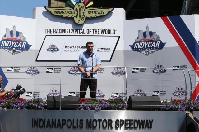 Indianapolis Colts quarterback Andrew Luck gives the command to fire engines for the INDYCAR Grand Prix -- Photo by: Chris Jones