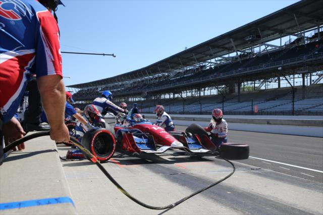 Carlos Munoz comes in for tires and fuel on pit lane during the INDYCAR Grand Prix at the Indianapolis Motor Speedway -- Photo by: Chris Jones