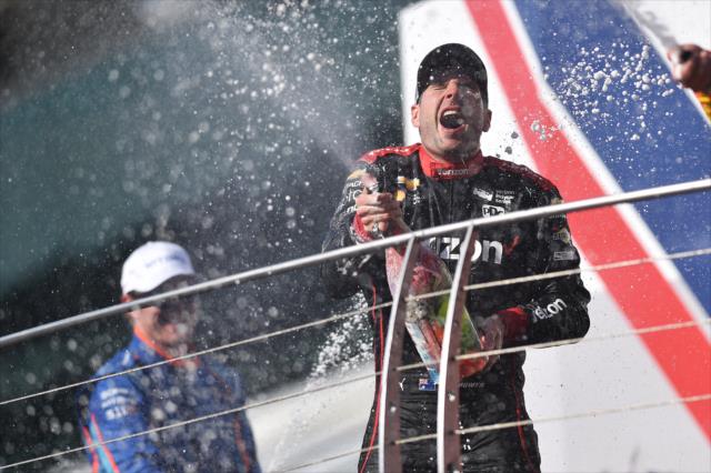 Will Power celebrates after winning the INDYCAR GP -- Photo by: Chris Owens