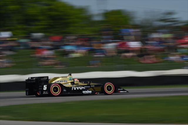 James Hinchcliffe screams down the backstretch during the INDYCAR Grand Prix at the Indianapolis Motor Speedway -- Photo by: Chris Owens
