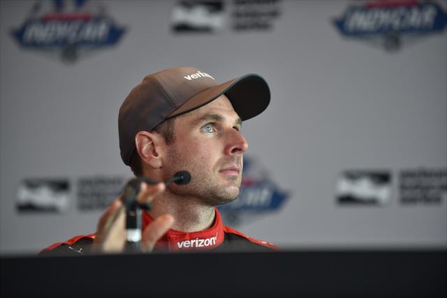 Will Power answers questions during the post-race press conference at the Indianapolis Motor Speedway -- Photo by: Dana Garrett