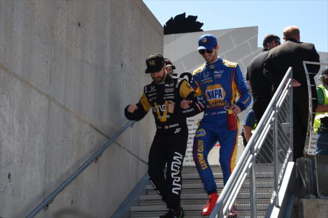 James Hinchcliffe and Alexander Rossi prepare for the race -- Photo by: Jim Haines