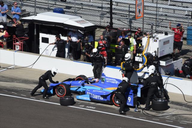 Scott Dixon comes in for tires and fuel on pit lane during the INDYCAR Grand Prix at the Indianapolis Motor Speedway -- Photo by: Jim Haines