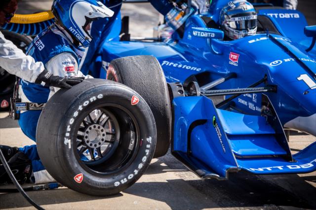 Tony Kanaan comes in for tires and fuel on pit lane during the INDYCAR Grand Prix at the Indianapolis Motor Speedway -- Photo by: Karl Zemlin