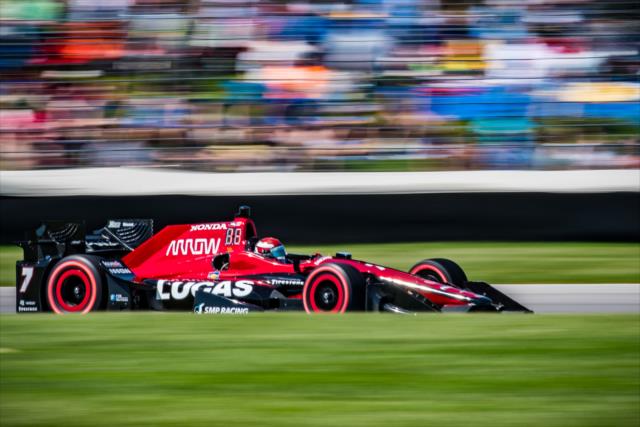Mikhail Aleshin dives into Turn 8 during the INDYCAR Grand Prix at the Indianapolis Motor Speedway -- Photo by: Karl Zemlin