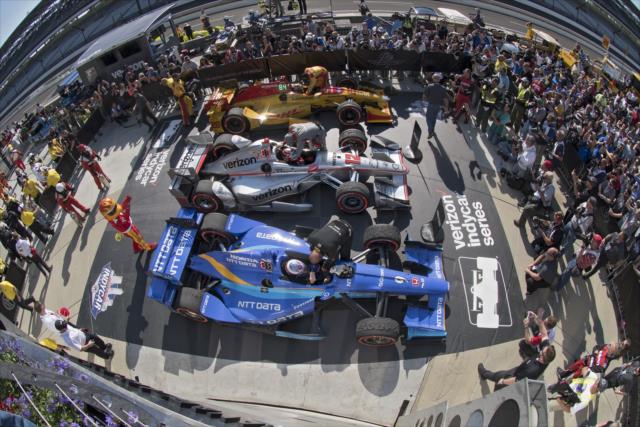 Drivers pull in to the new Victory Lane configuration for the INDYCAR Grand Prix -- Photo by: Walter Kuhn