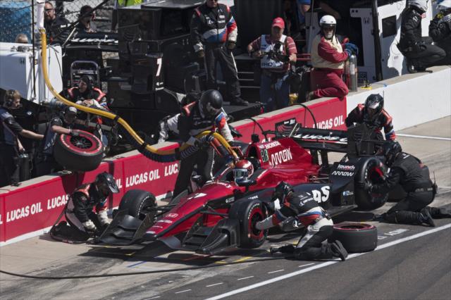 Mikhail Aleshin comes in for tires and fuel on pit lane during the INDYCAR Grand Prix at the Indianapolis Motor Speedway -- Photo by: Walter Kuhn