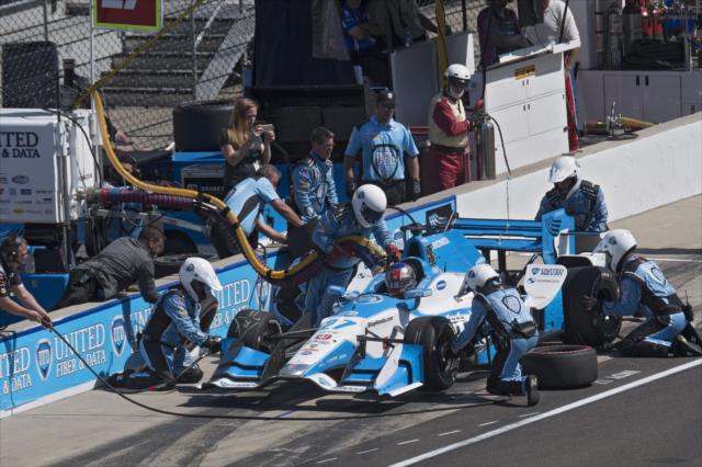 Marco Andretti comes in for tires and fuel on pit lane during the INDYCAR Grand Prix at the Indianapolis Motor Speedway -- Photo by: Walter Kuhn