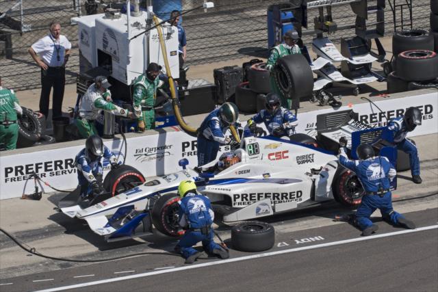 JR Hildebrand comes in for tires and fuel on pit lane during the INDYCAR Grand Prix at the Indianapolis Motor Speedway -- Photo by: Walter Kuhn