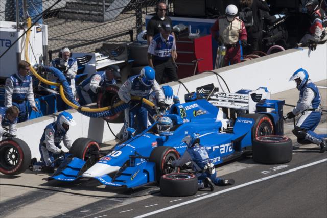 Tony Kanaan comes in for tires and fuel on pit lane during the INDYCAR Grand Prix at the Indianapolis Motor Speedway -- Photo by: Walter Kuhn