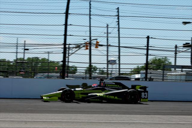 Charlie Kimball makes his way though the South Chute during practice for the 101st Indianapolis 500 -- Photo by: Chris Jones